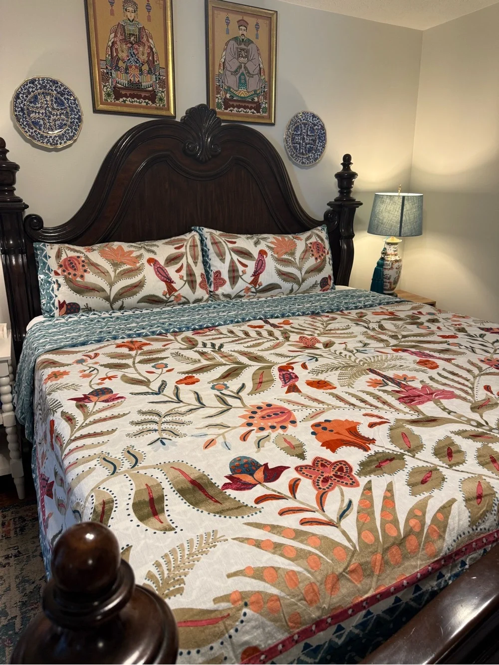 Anthropologie Manolo King Duvet Button Cover & 2 Pillow Shams Bedding Set Cotton